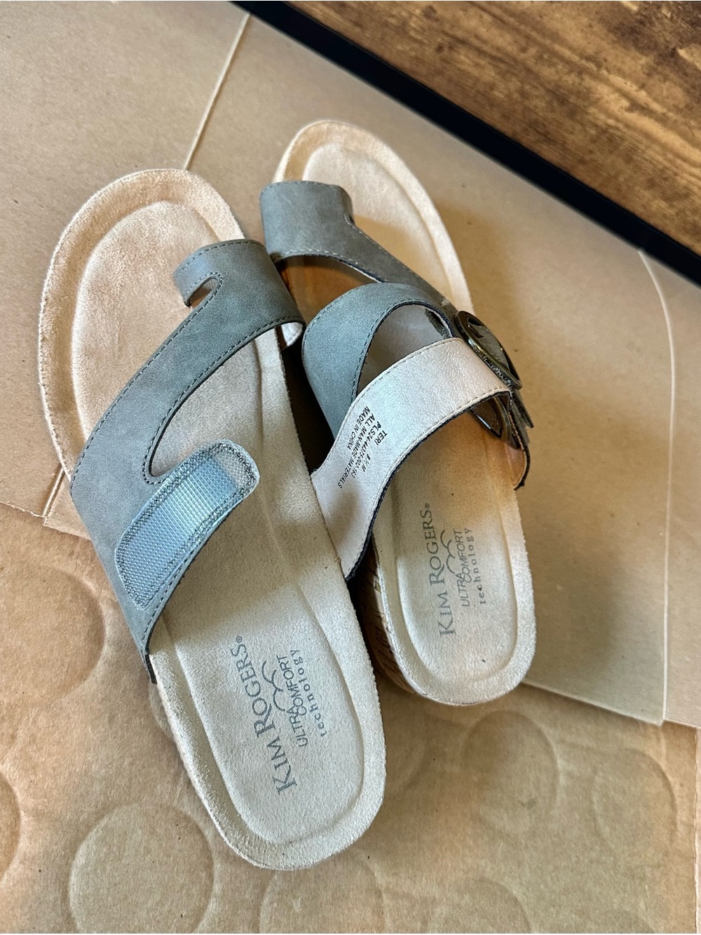 Kim Rogers Ultra Comfort 8.5 Women’s Leather Slide Sandals Gray Buckle - Picture 4 of 7